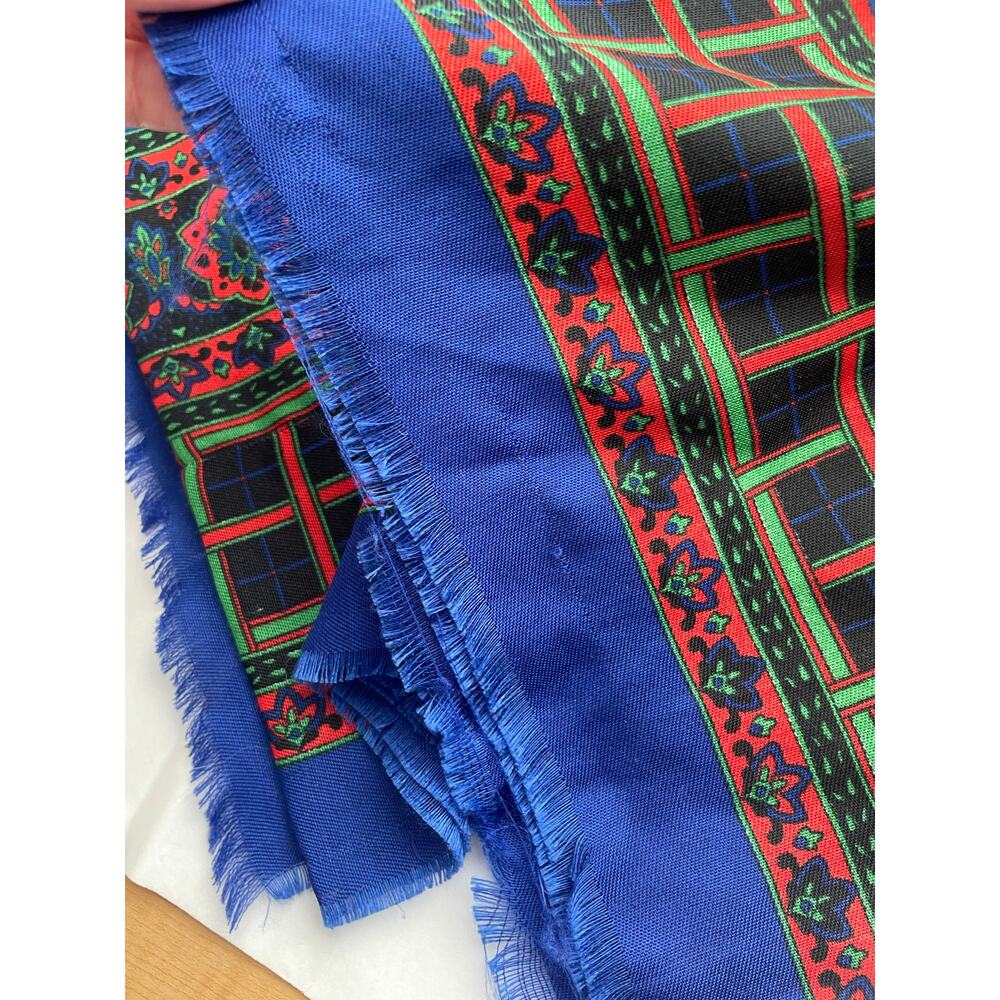 Challis by Berkshire Blue Red Geometric Print Square Scarf Vintage 46"X46" Folk - Picture 3 of 4